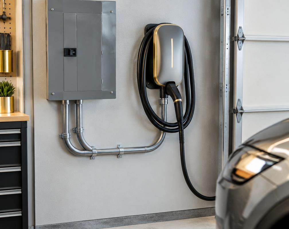 EV charger installation in a residential garage